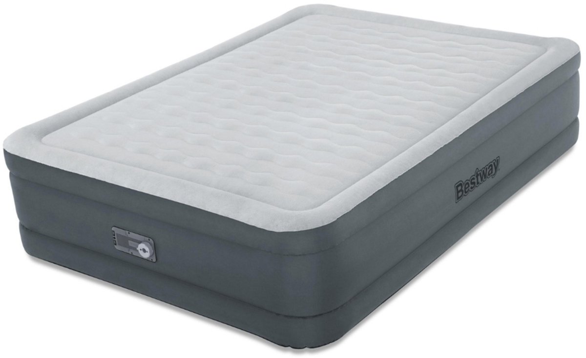Bestway – Luchtbed – 2-Persoons – 152×203×46 cm – Grijs – Met Ingebouwde Elektrische Pomp – Incl. 3-in-1 Opbergzak - 2-persoons Luchtbed - Luchtbed Met Pomp - Luchtbed Voor Binnen Gebruik - Luchtbed Met Wave Beam