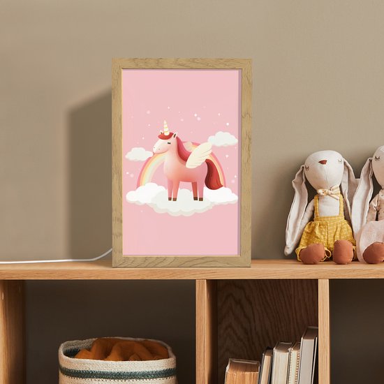 Nachtlampje 20x30 cm - Kinder lamp - Eenhoorn - Vleugels - Roze - Regenboog - Tafellamp kinderkamer - Slaapkamer lamp - Bedlamp kinderen - Kinderlampje stopcontact - Wandlamp babykamer - Nachtlampjes van Merkloos — afbeelding 3