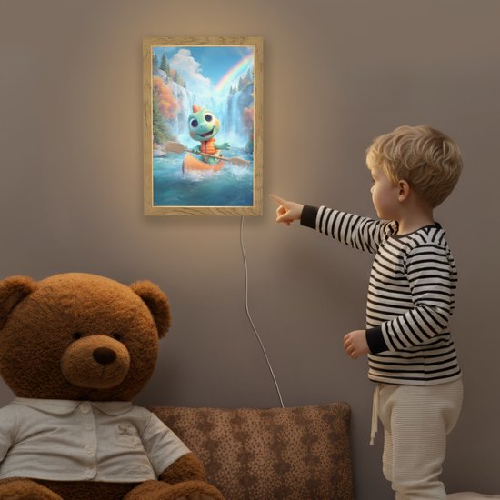 Nachtlampje 20x30 cm - Kinder lampje - Dino - Natuur - Waterval - Tafellamp kinderkamer - Slaapkamer lamp - Bedlamp kinderen - Kinderlampje stopcontact - Wandlamp babykamer - Nachtlampjes van OnlyWow — afbeelding 5