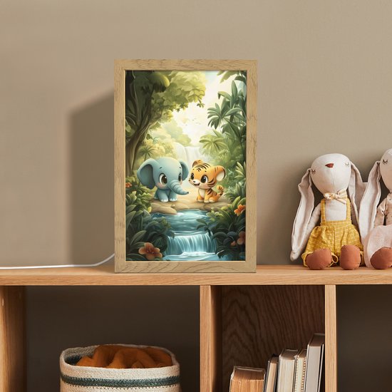 Nachtlampje 20x30 cm - Kinder lampje - Olifant - Tijger - Bos - Jungle - Tafellamp kinderkamer - Slaapkamer lamp - Bedlamp kinderen - Kinderlampje stopcontact - Wandlamp babykamer - Nachtlampjes van Merkloos — afbeelding 3