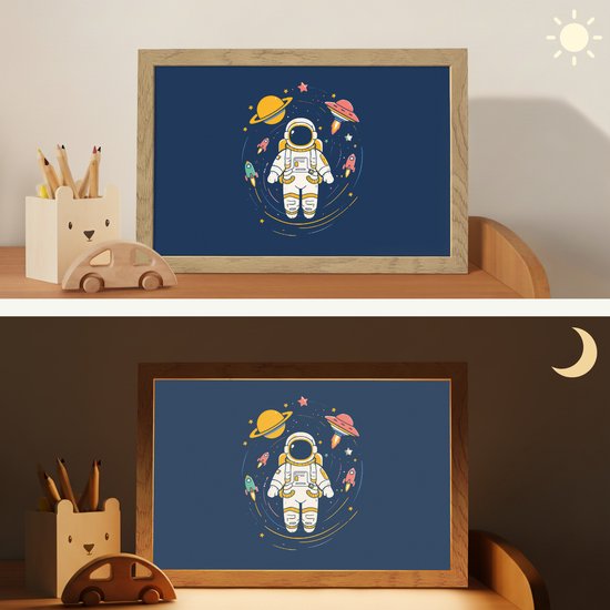 Nachtlampje 30x20 cm - Kinder lamp - Astronaut - Planeten - Raket - Tafellamp kinderkamer - Slaapkamer lamp - Bedlamp kinderen - Kinderlampje stopcontact - Wandlamp babykamer - Nachtlampjes van Merkloos — afbeelding 4