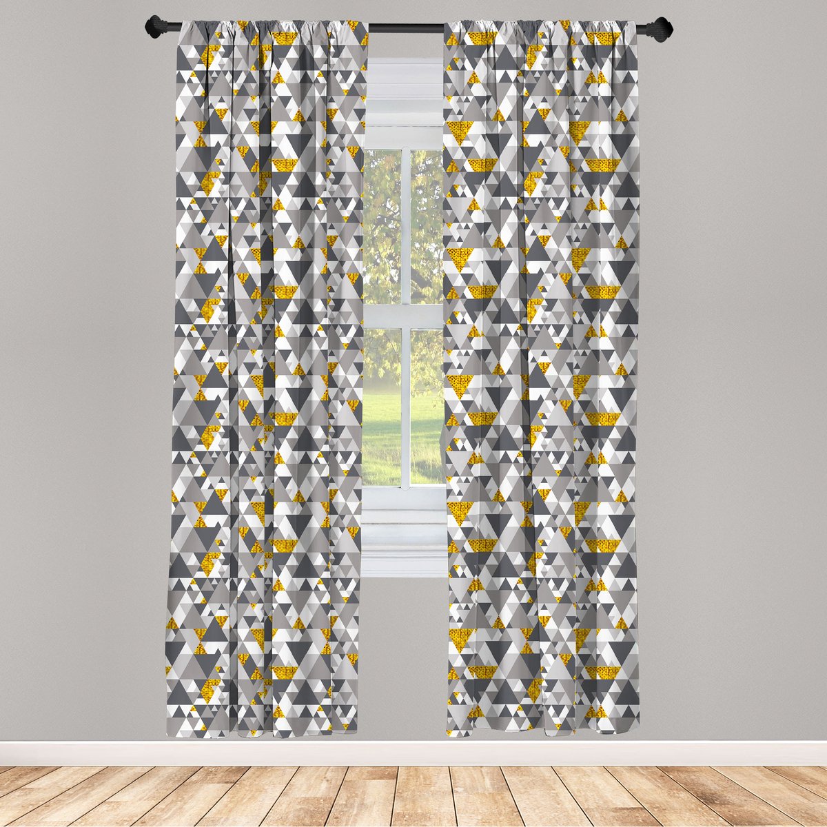 ABAKUHAUS – Geel/Grijs Zigzag Raamgordijnen – 2×75×175 cm