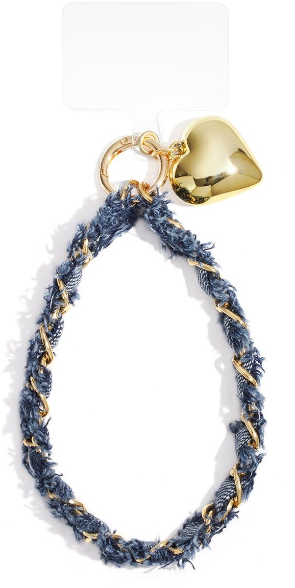 Telefoonkoord - Blauw - Jeans - Goudkleur hartje