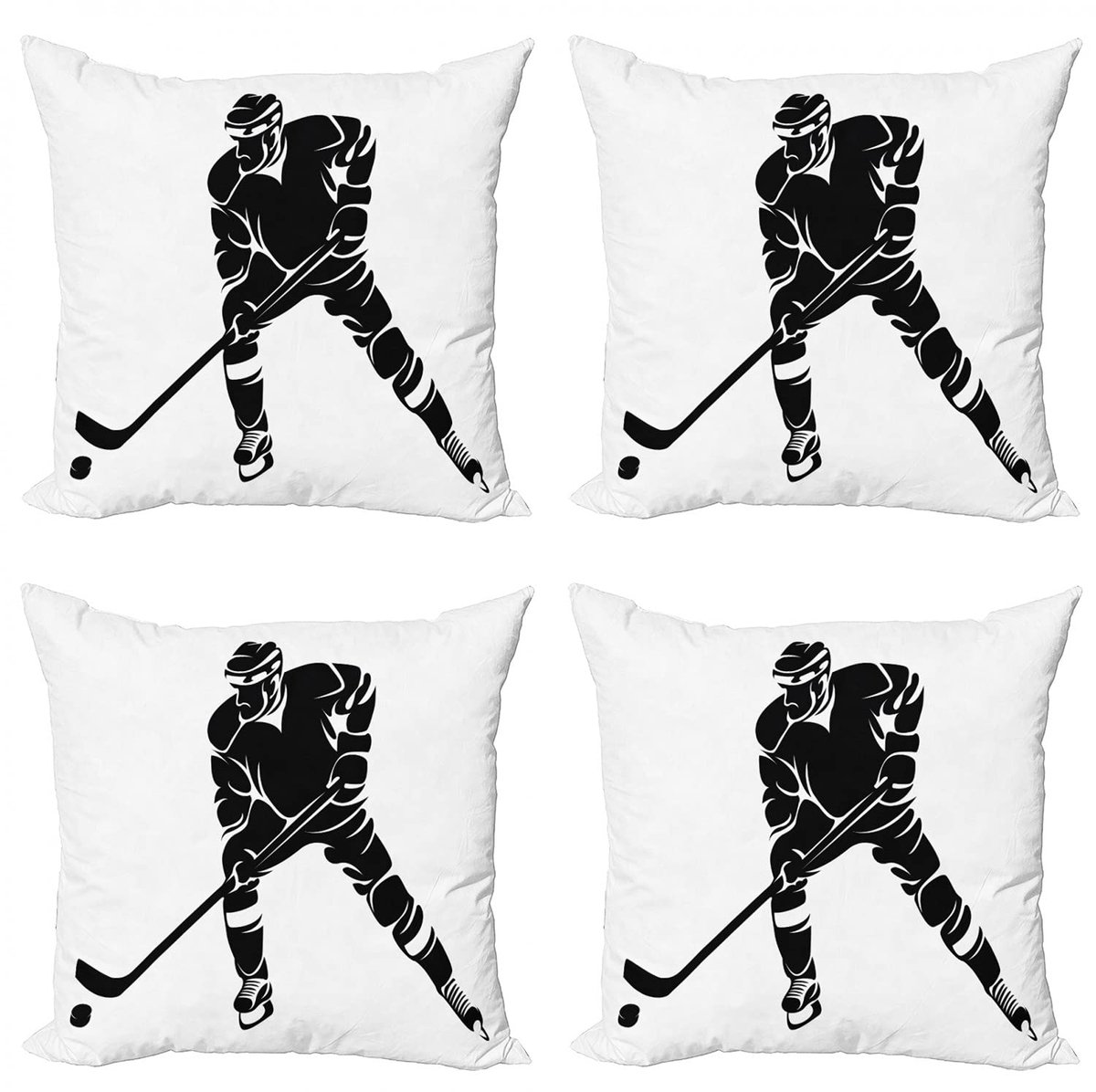 ABAKUHAUS Kussenhoes Set – ijshockey – 4x40 cm – dubbelzijdig bedrukt – zwart-wit