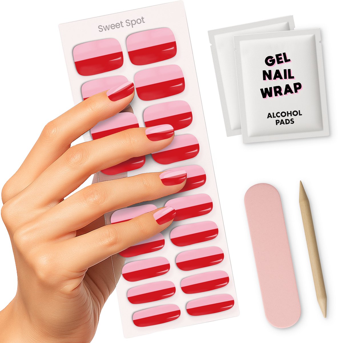 Gel Nail Wrap - Roze - Rood- Sweet Spot- Gel Nail Wraps - Gel Nagel Stickers (incl. Instructievideo)
