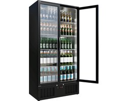 Cubo Drankenkoelkast 477L - Zwart met RVS binnenkant - 2 glazen deur met LED-verlichting - Afsluitbaar met slot - CS-510H
