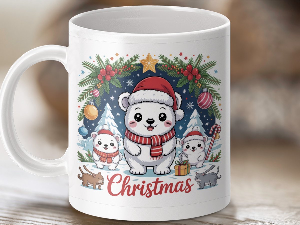 Mok Kerstmis Ijsbeer Familie, Feestdagen Decoratie, Winter Warme Drank Mug, Cadeau Idee