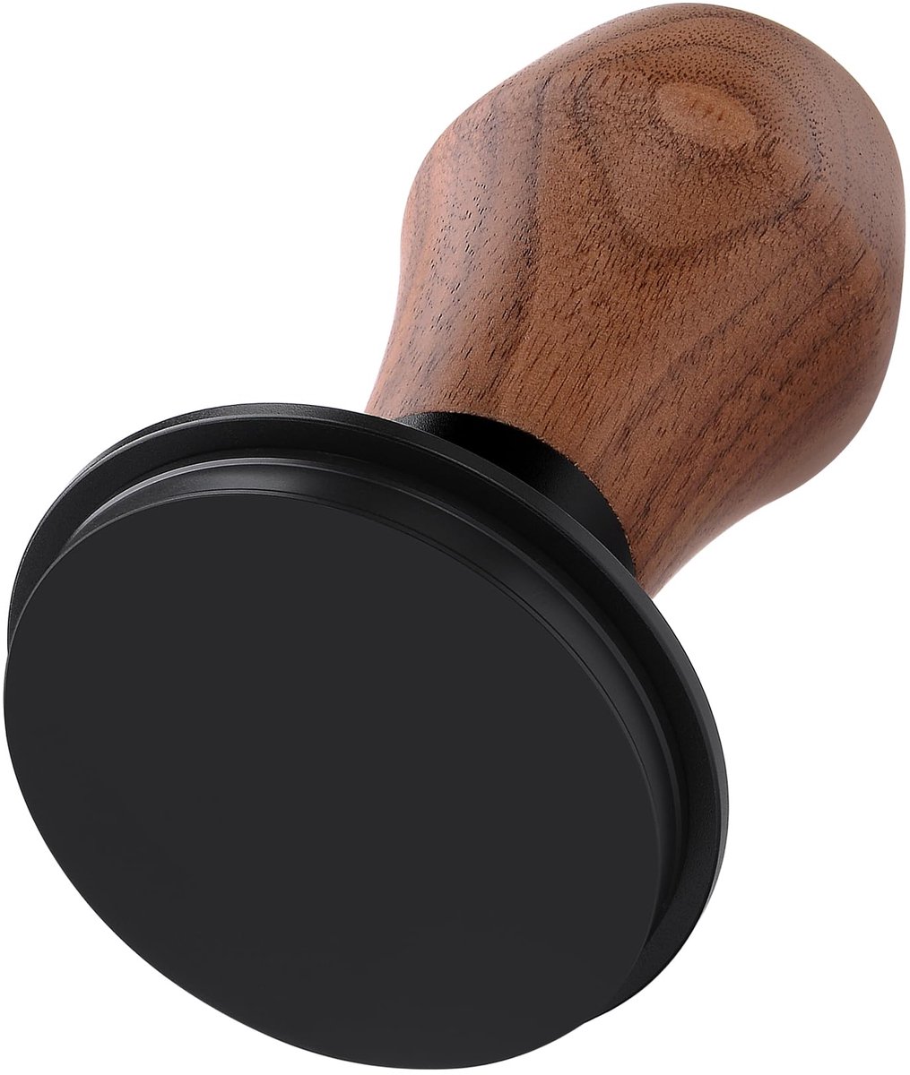 Unyqoos® Espresso Stamper met Veermechanisme en Walnoothouten Handvat voor Perfecte Koffie