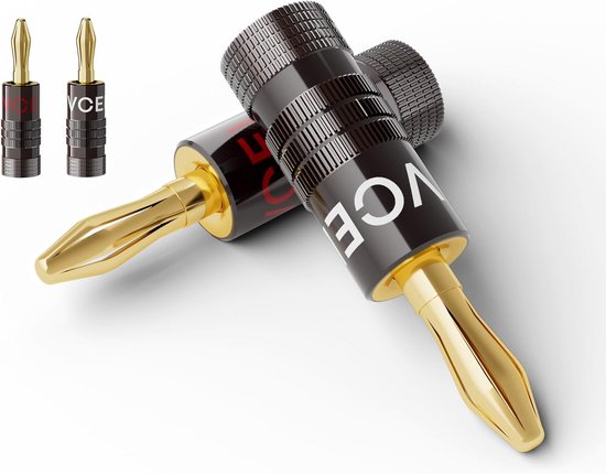 Sonero® Bananenstekker set van 8, voor alle luidsprekerkabels met een diameter tot max. 6 mm², 8 stuks met kleurcodering (12x rood, 12x zwart), 24k verguld