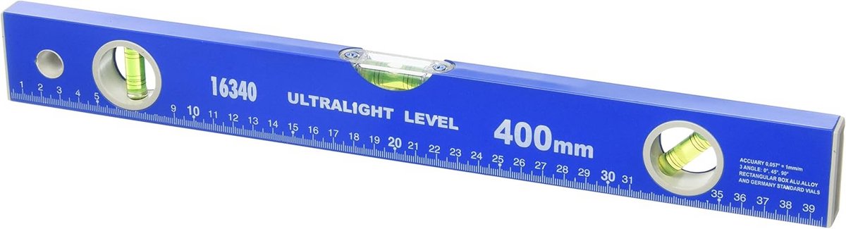 Aluminium waterpas 400 mm met 3 libellen professioneel