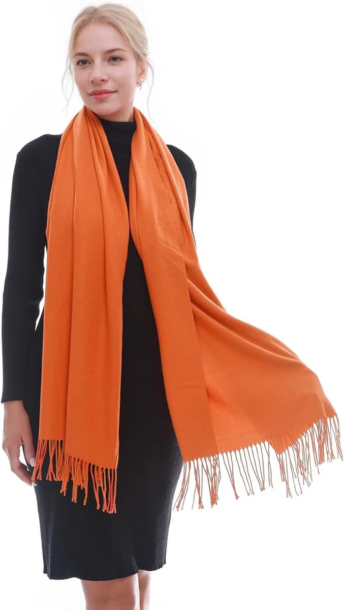 Dames sjaal Winter Herfst – Warme Zachte Omslagdoek Shawl – 70 x 200 cm , Oranje