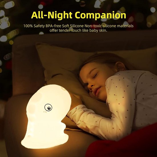 Dino Nachtlampje voor Kinderen - Oplaadbaar, Aanraakgevoelig met 7 Kleuren - Veilige Bedlamp voor Jongens en Meisjes van Dino. — afbeelding 3