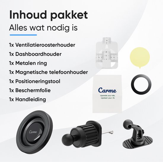 CarMe Telefoonhouders Auto - MagSafe Autohouder - Inclusief 2 Houders - Magnetisch - Geschikt voor MagSafe - GSM Houder Auto - Zwart