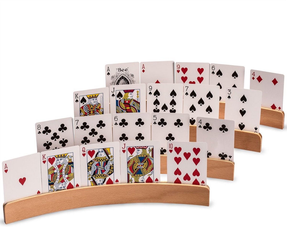 Set van 4 Houten Kaarthouders voor Kaartspellen - Gebogen Kaartrekken voor Spellen