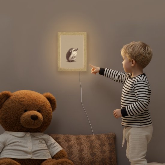 Nachtlampje 15x20 cm - Kinder lamp - Egel - Snuitje - Bruin - Stekels - Tafellamp kinderkamer - Slaapkamer lamp - Bedlamp kinderen - Kinderlampje stopcontact - Wandlamp babykamer - Nachtlampjes van Little Dreamzzz. — afbeelding 5