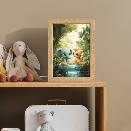 Nachtlampje 15x20 cm - Kinder lamp - Olifant - Tijger - Bos - Jungle - Tafellamp kinderkamer - Slaapkamer lamp - Bedlamp kinderen - Kinderlampje stopcontact - Wandlamp babykamer - Nachtlampjes van Merkloos — afbeelding 3
