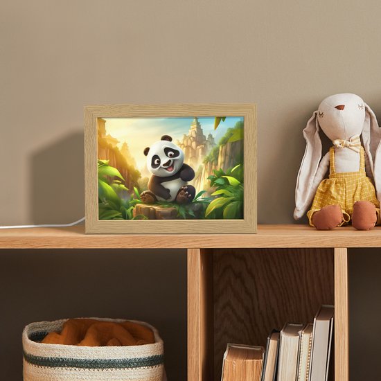 Nachtlampje 20x15 cm - Kinder lampje - Panda - Wilde dieren - Jungle - Jongens - Kinderen - Tafellamp kinderkamer - Slaapkamer lamp - Bedlamp kinderen - Kinderlampje stopcontact - Wandlamp babykamer - Nachtlampjes van OnlyWow — afbeelding 3