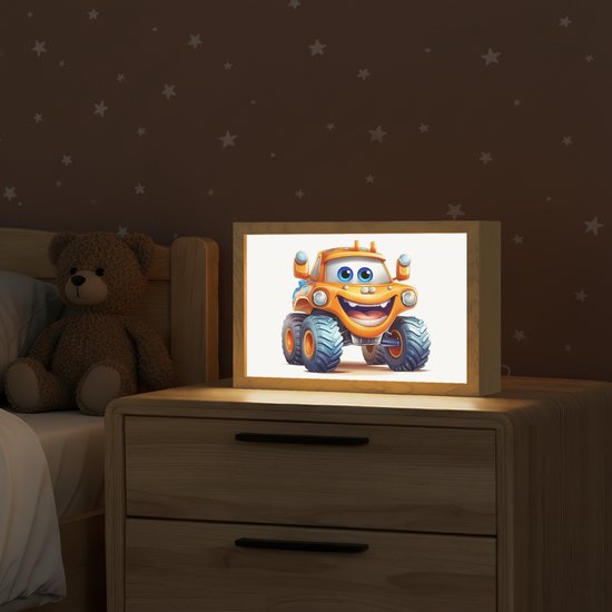 Nachtlampje 30x20 cm - Kinder lamp - Auto - Oranje - Jongen - Kind - Tafellamp kinderkamer - Slaapkamer lamp - Bedlamp kinderen - Kinderlampje stopcontact - Wandlamp babykamer - Nachtlampjes van Merkloos — afbeelding 2