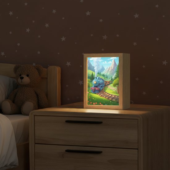 Nachtlampje 15x20 cm - Kinder lamp - Trein - Bloemen - Kinderen - Natuur - Tafellamp kinderkamer - Slaapkamer lamp - Bedlamp kinderen - Kinderlampje stopcontact - Wandlamp babykamer - Nachtlampjes van Merkloos — afbeelding 2