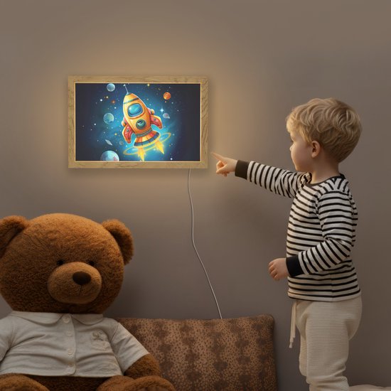Nachtlampje 30x20 cm - Kinder lamp - Raket - Ruimte - Planeten - Kinderen - Jongen - Tafellamp kinderkamer - Slaapkamer lamp - Bedlamp kinderen - Kinderlampje stopcontact - Wandlamp babykamer - Nachtlampjes van Merkloos — afbeelding 5