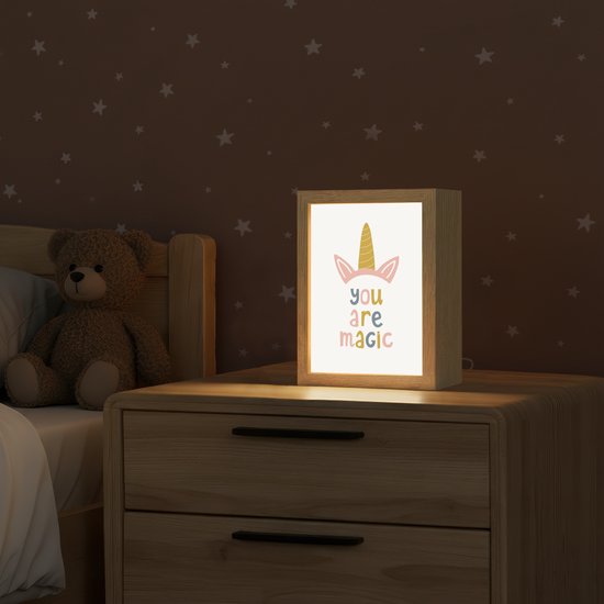 Nachtlampje 15x20 cm - Kinder lamp - Eenhoorn - Quote - Roze - 'You are magic' - Tafellamp kinderkamer - Slaapkamer lamp - Bedlamp kinderen - Kinderlampje stopcontact - Wandlamp babykamer - Nachtlampjes van QAZQA — afbeelding 2
