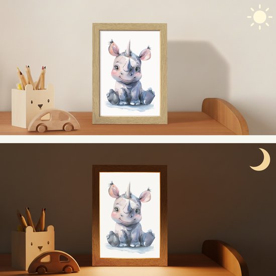 Nachtlampje 15x20 cm - Kinder lamp - Neushoorn - Baby dier - Dieren - Tafellamp kinderkamer - Slaapkamer lamp - Bedlamp kinderen - Kinderlampje stopcontact - Wandlamp babykamer - Nachtlampjes van Merkloos — afbeelding 4