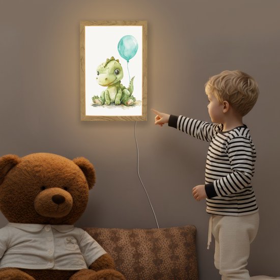 Nachtlampje 20x30 cm - Kinder lamp - Draak - Baby dier - Blauwe ballon - Tafellamp kinderkamer - Slaapkamer lamp - Bedlamp kinderen - Kinderlampje stopcontact - Wandlamp babykamer - Nachtlampjes van Merkloos — afbeelding 5