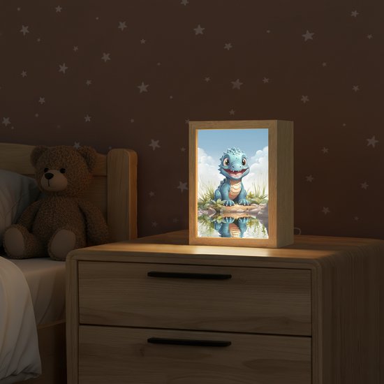 Nachtlampje 15x20 cm - Kinder lamp - Draak - Blauw - Jongens - Kinderen - Tafellamp kinderkamer - Slaapkamer lamp - Bedlamp kinderen - Kinderlampje stopcontact - Wandlamp babykamer - Nachtlampjes van Merkloos — afbeelding 2