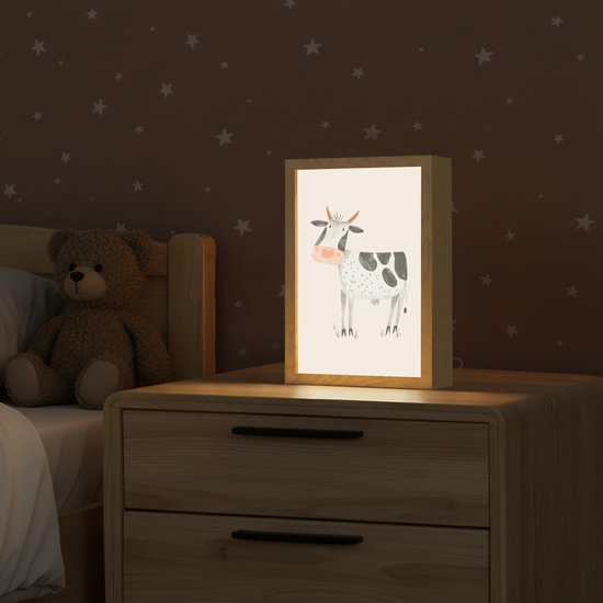 Nachtlampje 20x30 cm - Kinder lampje - Koe - Boerderij dier - Dieren - Pastel kleuren - Tafellamp kinderkamer - Slaapkamer lamp - Bedlamp kinderen - Kinderlampje stopcontact - Wandlamp babykamer - Nachtlampjes van Merkloos — afbeelding 2