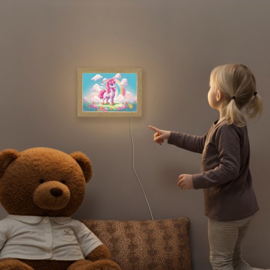 Nachtlampje 20x15 cm - Kinder lamp - Unicorn - Meisjes - Bloemen - Regenboog - Eenhoorn - Tafellamp kinderkamer - Slaapkamer lamp - Bedlamp kinderen - Kinderlampje stopcontact - Wandlamp babykamer - Nachtlampjes van Merkloos — afbeelding 5