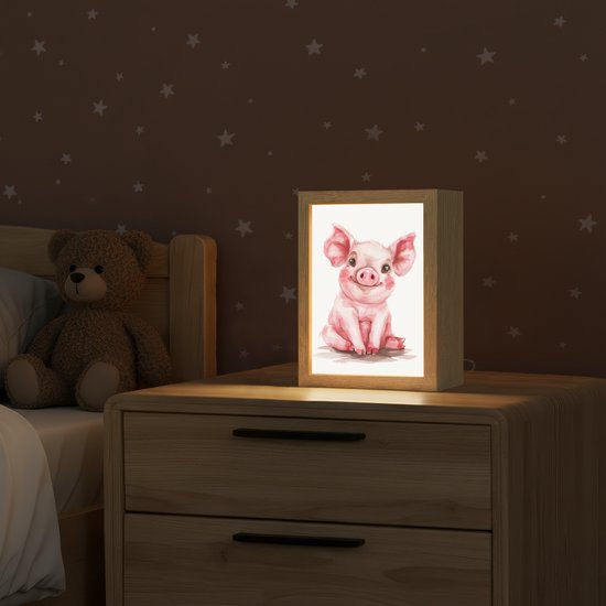 Nachtlampje 15x20 cm - Kinder lamp - Varken - Roze - Baby dier - Boerderij dieren - Tafellamp kinderkamer - Slaapkamer lamp - Bedlamp kinderen - Kinderlampje stopcontact - Wandlamp babykamer - Nachtlampjes van Merkloos — afbeelding 2