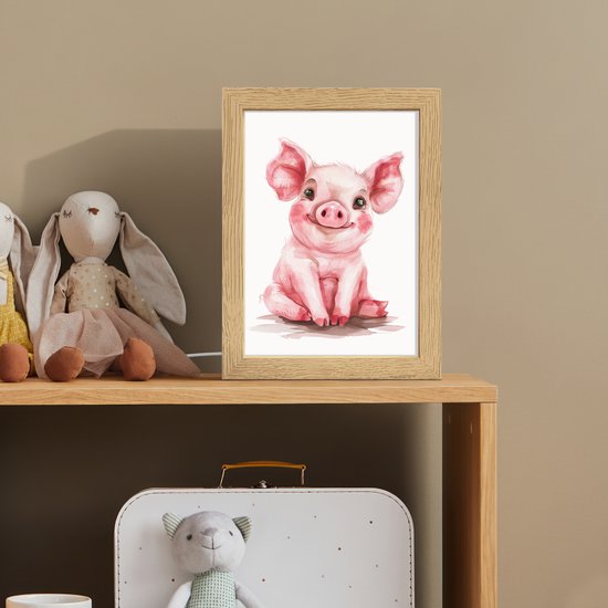 Nachtlampje 15x20 cm - Kinder lamp - Varken - Roze - Baby dier - Boerderij dieren - Tafellamp kinderkamer - Slaapkamer lamp - Bedlamp kinderen - Kinderlampje stopcontact - Wandlamp babykamer - Nachtlampjes van Merkloos — afbeelding 3