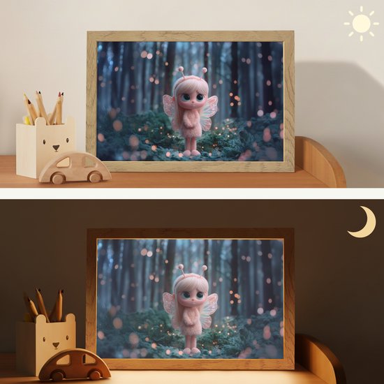 Nachtlampje 30x20 cm - Kinder lamp - Elfje - Cartoon - Bos - Lichtjes - Tafellamp kinderkamer - Slaapkamer lamp - Bedlamp kinderen - Kinderlampje stopcontact - Wandlamp babykamer - Nachtlampjes van MiniBossy — afbeelding 4