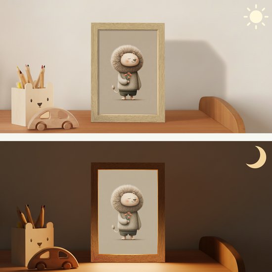Nachtlampje 15x20 cm - Kinder lampje - Leeuw - Oranje bloemen - Vriendelijk - Tafellamp kinderkamer - Slaapkamer lamp - Bedlamp kinderen - Kinderlampje stopcontact - Wandlamp babykamer - Nachtlampjes van Merkloos — afbeelding 4