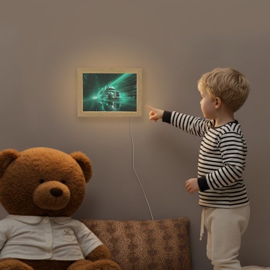 Nachtlampje 20x15 cm - Kinder lamp - Vrachtwagen - Snelheid - Groen - Neon - Tafellamp kinderkamer - Slaapkamer lamp - Bedlamp kinderen - Kinderlampje stopcontact - Wandlamp babykamer - Nachtlampjes van Merkloos — afbeelding 5