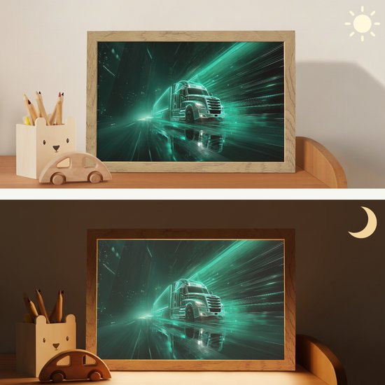 Nachtlampje 30x20 cm - Kinder lamp - Vrachtwagen - Snelheid - Groen - Neon - Tafellamp kinderkamer - Slaapkamer lamp - Bedlamp kinderen - Kinderlampje stopcontact - Wandlamp babykamer - Nachtlampjes van Merkloos — afbeelding 4