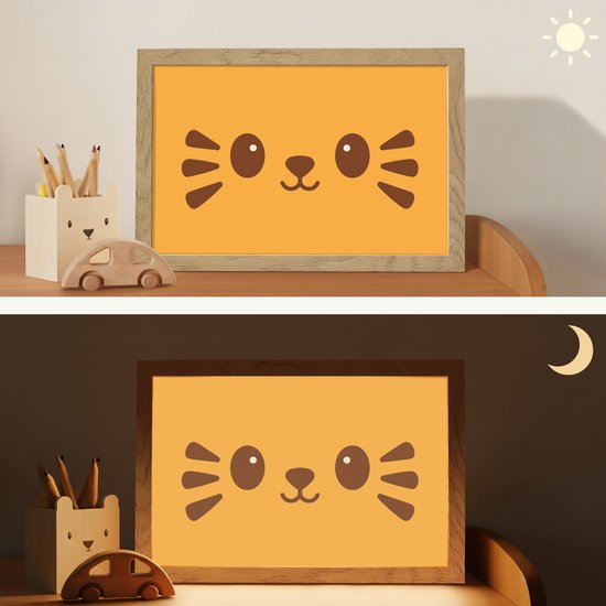 Nachtlampje 30x20 cm - Kinder lampje - Kat - Simplistisch - Oranje - Vrolijk - Tafellamp kinderkamer - Slaapkamer lamp - Bedlamp kinderen - Kinderlampje stopcontact - Wandlamp babykamer - Nachtlampjes van Merkloos — afbeelding 4