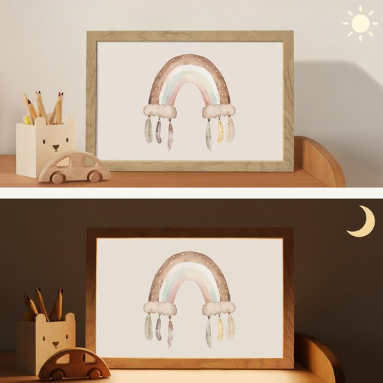 Nachtlampje 30x20 cm - Kinder lamp - Regenboog - Bohemian - Boho - Pastel kleuren - Tafellamp kinderkamer - Slaapkamer lamp - Bedlamp kinderen - Kinderlampje stopcontact - Wandlamp babykamer - Nachtlampjes van Merkloos — afbeelding 4