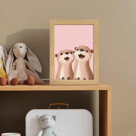Nachtlampje 15x20 cm - Kinder lamp - Otters - Glimlach - Bruin - Tafellamp kinderkamer - Slaapkamer lamp - Bedlamp kinderen - Kinderlampje stopcontact - Wandlamp babykamer - Nachtlampjes van Merkloos — afbeelding 3