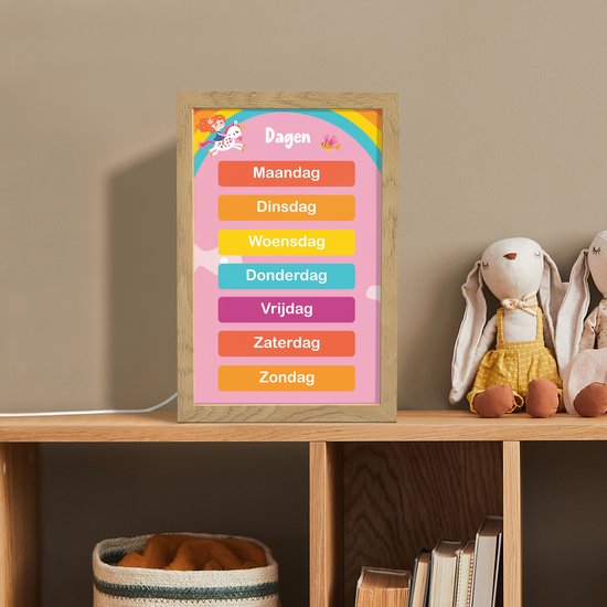 Nachtlampje 20x30 cm - Kinder lamp - Dagen van de week - Educatief - Leren voor kinderen - Roze - Tafellamp kinderkamer - Slaapkamer lamp - Bedlamp kinderen - Kinderlampje stopcontact - Wandlamp babykamer - Nachtlampjes van Merkloos — afbeelding 3