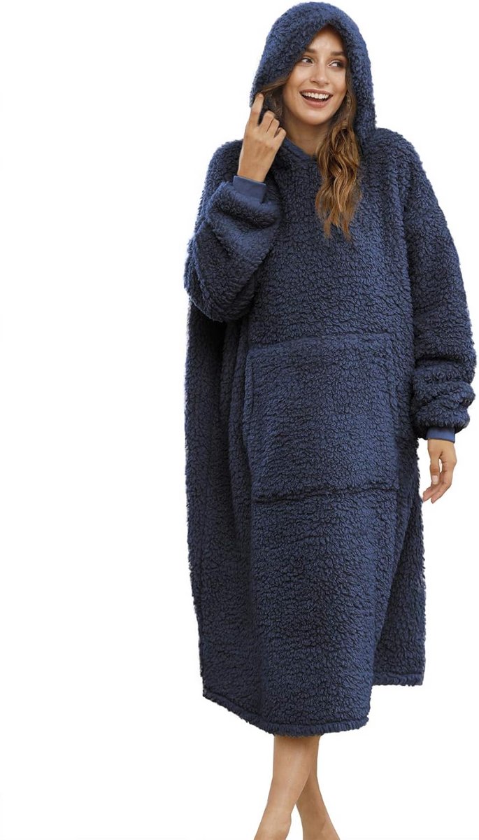 Oversized Draagbare Deken Hoodie met Mouwen voor Heren en Dames, Extra Warm Sherpa Comfort Kleed