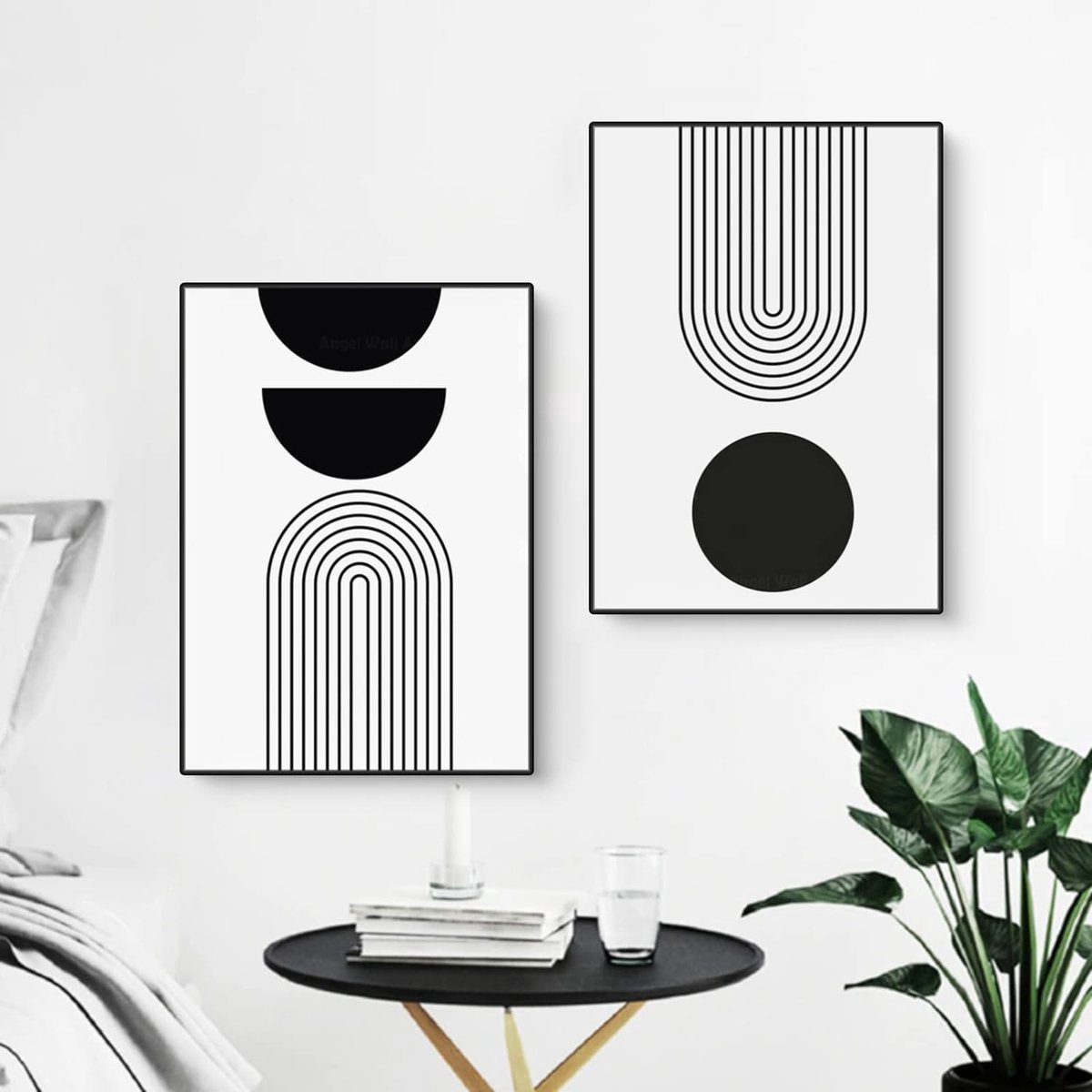 Stunq® Set van 2 abstracte posters, wandfoto's, zwart-wit, foto's, set, moderne canvas, woonkamer, kunst, lijn, wandposter, zonder lijst, slaapkamerdecoratie (50 x 70 cm)