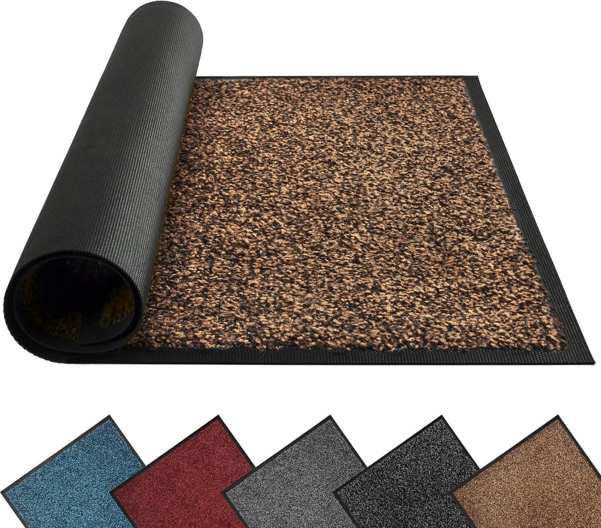 Stunq® Deurmat voor binnen en buiten, 40 x 60 cm, zwart-bruin, voetmatten, duurzaam wasbaar, deurmat, vuilvangmat, antislip, voor entree, deurmat met natuurlijke rug