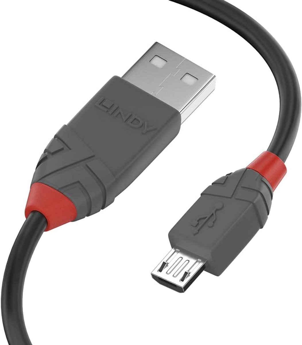 USB 2.0 Type A naar Micro-B Kabel 3 Meter Antraciet - Hoogwaardige Datakabel