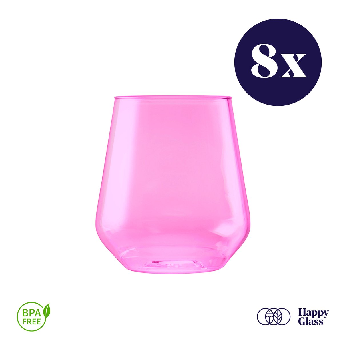 HappyGlass Lady Yoko - Set van 8 kunststof glazen - 40cl - Pretty pink - BPA-vrij Tritan