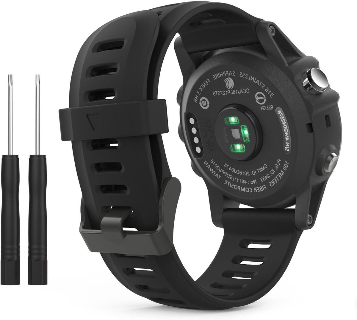 Sportieve Zwart Silicone Horlogeband voor Garmin Fenix 3 en 5X Plus