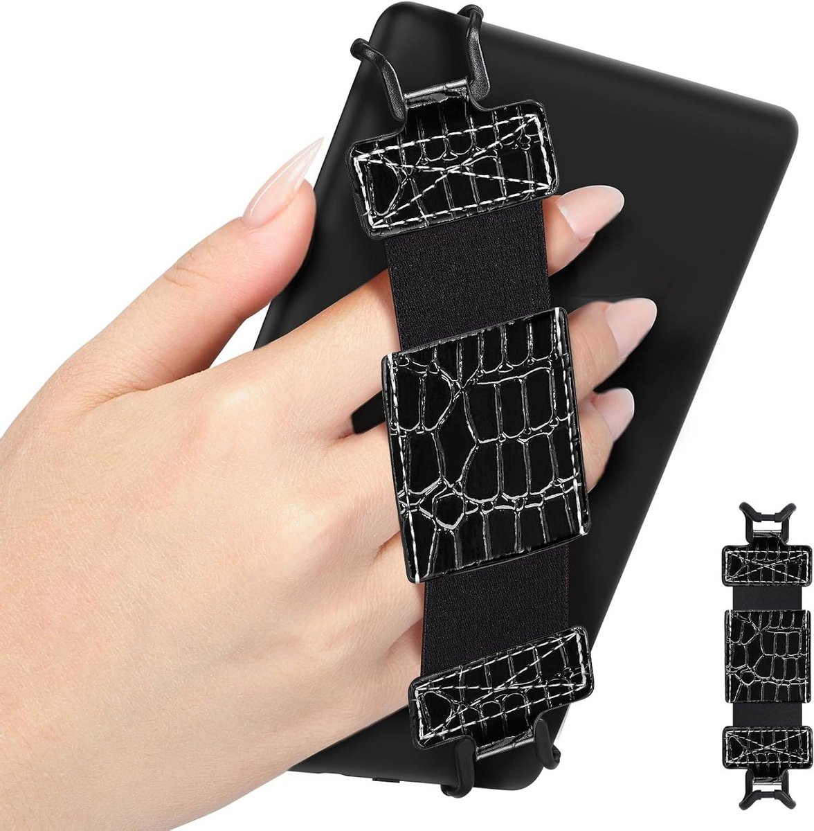 Universele armband voor 6-8 inch e-readers en tablets - Zwarte Krokodilprint - Zacht en licht ontwerp - Elastische handband