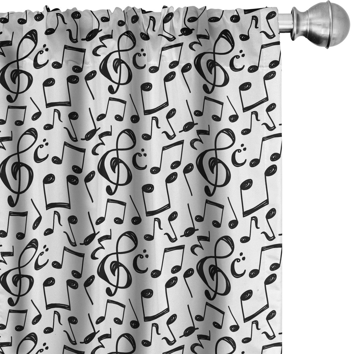 ABAKUHAUS Muziekgordijnen – 2x75x245 cm – Microvezel – Zwart/Wit Zwart en wit