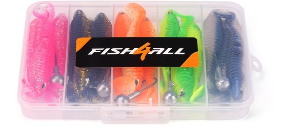 Fish4all Ribbed Softbait & Jighead Box (20pcs) - Shad van Merkloos — afbeelding 5