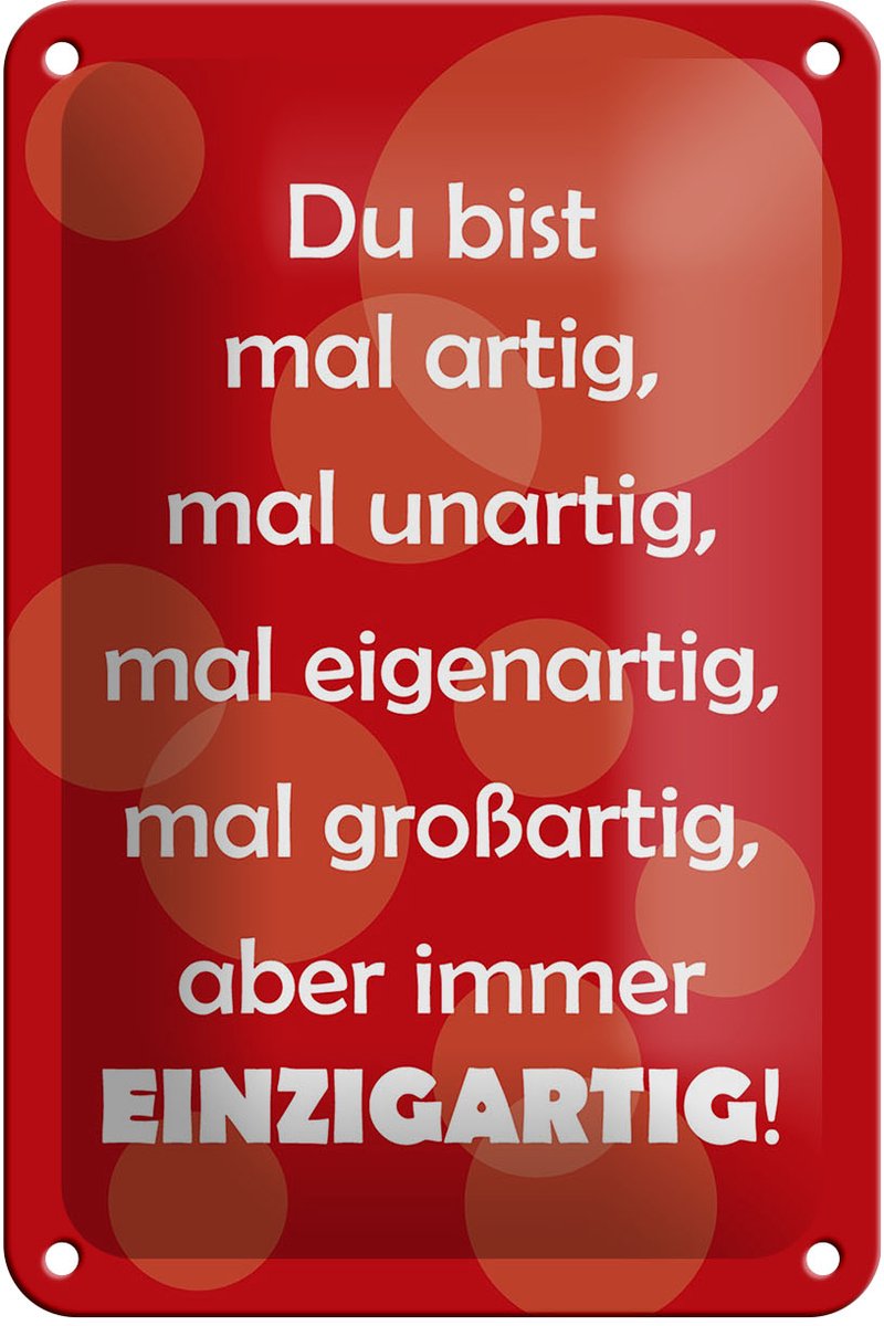 Blechschild Spruch 12x18cm Du bist Einzigartig
